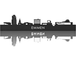Skyline Emmen Zwart hout - 100 cm - Woondecoratie - Wanddecoratie - Meer steden beschikbaar - Woonkamer idee - City Art - Steden kunst - Cadeau voor hem - Cadeau voor haar - Jubileum - Trouwerij - WoodWideCities
