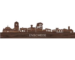 Skyline Enschede Notenhout - 80 cm - Woondecoratie - Wanddecoratie - Meer steden beschikbaar - Woonkamer idee - City Art - Steden kunst - Cadeau voor hem - Cadeau voor haar - Jubileum - Trouwerij - WoodWideCities