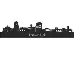 Skyline Enschede Zwart hout - 100 cm - Woondecoratie - Wanddecoratie - Meer steden beschikbaar - Woonkamer idee - City Art - Steden kunst - Cadeau voor hem - Cadeau voor haar - Jubileum - Trouwerij - WoodWideCities