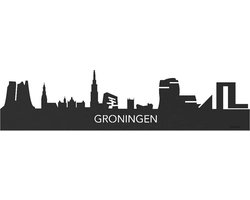 Skyline Groningen Zwart hout - 120 cm - Woondecoratie - Wanddecoratie - Meer steden beschikbaar - Woonkamer idee - City Art - Steden kunst - Cadeau voor hem - Cadeau voor haar - Jubileum - Trouwerij - WoodWideCities