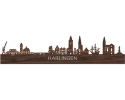 Skyline Harlingen Notenhout - 80 cm - Woondecoratie - Wanddecoratie - Meer steden beschikbaar - Woonkamer idee - City Art - Steden kunst - Cadeau voor hem - Cadeau voor haar - Jubileum - Trouwerij - WoodWideCities