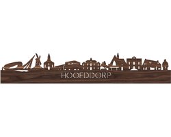 Skyline Hoofddorp Notenhout - 100 cm - Woondecoratie - Wanddecoratie - Meer steden beschikbaar - Woonkamer idee - City Art - Steden kunst - Cadeau voor hem - Cadeau voor haar - Jubileum - Trouwerij - WoodWideCities