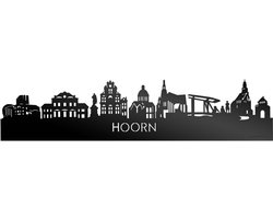 Skyline Hoorn Zwart Glanzend - 120 cm - Woondecoratie - Wanddecoratie - Meer steden beschikbaar - Woonkamer idee - City Art - Steden kunst - Cadeau voor hem - Cadeau voor haar - Jubileum - Trouwerij - WoodWideCities