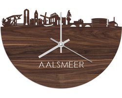 Skyline Klok Aalsmeer Notenhout - Ø 40 cm - Stil uurwerk - Wanddecoratie - Meer steden beschikbaar - Woonkamer idee - Woondecoratie - City Art - Steden kunst - Cadeau voor hem - Cadeau voor haar - Jubileum - Trouwerij - Housewarming - WoodWideCities