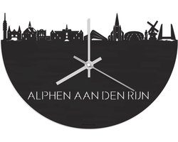 Skyline Klok Alphen aan den Rijn Zwart hout - Ø 40 cm - Stil uurwerk - Wanddecoratie - Meer steden beschikbaar - Woonkamer idee - Woondecoratie - City Art - Steden kunst - Cadeau voor hem - Cadeau voor haar - Jubileum - Trouwerij - Housewarming -
