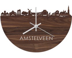 Skyline Klok Amstelveen Notenhout - Ø 40 cm - Stil uurwerk - Wanddecoratie - Meer steden beschikbaar - Woonkamer idee - Woondecoratie - City Art - Steden kunst - Cadeau voor hem - Cadeau voor haar - Jubileum - Trouwerij - Housewarming -