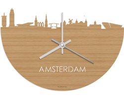 Skyline Klok Amsterdam Bamboe hout - Ø 40 cm - Stil uurwerk - Wanddecoratie - Meer steden beschikbaar - Woonkamer idee - Woondecoratie - City Art - Steden kunst - Cadeau voor hem - Cadeau voor haar - Jubileum - Trouwerij - Housewarming -