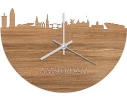 Skyline Klok Amsterdam Eikenhout - Ø 40 cm - Stil uurwerk - Wanddecoratie - Meer steden beschikbaar - Woonkamer idee - Woondecoratie - City Art - Steden kunst - Cadeau voor hem - Cadeau voor haar - Jubileum - Trouwerij - Housewarming - WoodWideCities