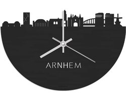 Skyline Klok Arnhem Zwart hout - Ø 40 cm - Stil uurwerk - Wanddecoratie - Meer steden beschikbaar - Woonkamer idee - Woondecoratie - City Art - Steden kunst - Cadeau voor hem - Cadeau voor haar - Jubileum - Trouwerij - Housewarming - WoodWideCities