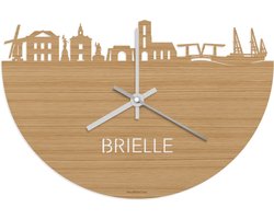 Skyline Klok Brielle Bamboe hout - Ø 40 cm - Stil uurwerk - Wanddecoratie - Meer steden beschikbaar - Woonkamer idee - Woondecoratie - City Art - Steden kunst - Cadeau voor hem - Cadeau voor haar - Jubileum - Trouwerij - Housewarming - WoodWideCities