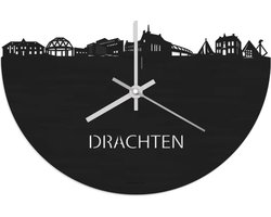 Skyline Klok Drachten Zwart hout - Ø 40 cm - Stil uurwerk - Wanddecoratie - Meer steden beschikbaar - Woonkamer idee - Woondecoratie - City Art - Steden kunst - Cadeau voor hem - Cadeau voor haar - Jubileum - Trouwerij - Housewarming - WoodWideCities