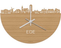 Skyline Klok Ede Bamboe hout - Ø 40 cm - Stil uurwerk - Wanddecoratie - Meer steden beschikbaar - Woonkamer idee - Woondecoratie - City Art - Steden kunst - Cadeau voor hem - Cadeau voor haar - Jubileum - Trouwerij - Housewarming - WoodWideCities