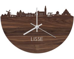 Skyline Klok Lisse Notenhout - Ø 40 cm - Stil uurwerk - Wanddecoratie - Meer steden beschikbaar - Woonkamer idee - Woondecoratie - City Art - Steden kunst - Cadeau voor hem - Cadeau voor haar - Jubileum - Trouwerij - Housewarming - WoodWideCities
