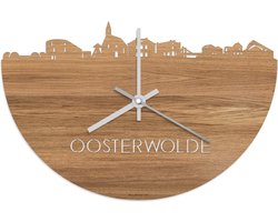 Skyline Klok Oosterwolde Eikenhout - Ø 40 cm - Stil uurwerk - Wanddecoratie - Meer steden beschikbaar - Woonkamer idee - Woondecoratie - City Art - Steden kunst - Cadeau voor hem - Cadeau voor haar - Jubileum - Trouwerij - Housewarming -