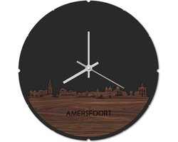 Skyline Klok Rond Amersfoort Notenhout - Ø 44 cm - Stil uurwerk - Wanddecoratie - Meer steden beschikbaar - Woonkamer idee - Woondecoratie - City Art - Steden kunst - Cadeau voor hem - Cadeau voor haar - Jubileum - Trouwerij - Housewarming -