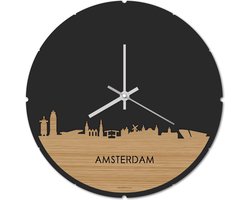 Skyline Klok Rond Amsterdam Bamboe hout - Ø 44 cm - Stil uurwerk - Wanddecoratie - Meer steden beschikbaar - Woonkamer idee - Woondecoratie - City Art - Steden kunst - Cadeau voor hem - Cadeau voor haar - Jubileum - Trouwerij - Housewarming -
