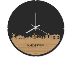 Skyline Klok Rond Harderwijk Bamboe hout - Ø 44 cm - Stil uurwerk - Wanddecoratie - Meer steden beschikbaar - Woonkamer idee - Woondecoratie - City Art - Steden kunst - Cadeau voor hem - Cadeau voor haar - Jubileum - Trouwerij - Housewarming -