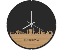 Skyline Klok Rond Rotterdam Bamboe hout - Ø 44 cm - Stil uurwerk - Wanddecoratie - Meer steden beschikbaar - Woonkamer idee - Woondecoratie - City Art - Steden kunst - Cadeau voor hem - Cadeau voor haar - Jubileum - Trouwerij - Housewarming -