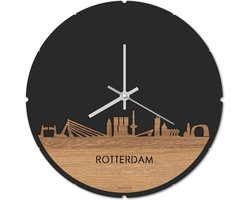 Skyline Klok Rond Rotterdam Eikenhout - Ø 44 cm - Stil uurwerk - Wanddecoratie - Meer steden beschikbaar - Woonkamer idee - Woondecoratie - City Art - Steden kunst - Cadeau voor hem - Cadeau voor haar - Jubileum - Trouwerij - Housewarming -