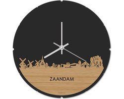 Skyline Klok Rond Zaandam Bamboe hout - Ø 44 cm - Stil uurwerk - Wanddecoratie - Meer steden beschikbaar - Woonkamer idee - Woondecoratie - City Art - Steden kunst - Cadeau voor hem - Cadeau voor haar - Jubileum - Trouwerij - Housewarming -
