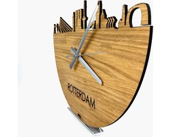 Skyline Klok Rotterdam Eikenhout - Ø 40 cm - Stil uurwerk - Wanddecoratie - Meer steden beschikbaar - Woonkamer idee - Woondecoratie - City Art - Steden kunst - Cadeau voor hem - Cadeau voor haar - Jubileum - Trouwerij - Housewarming - WoodWideCities