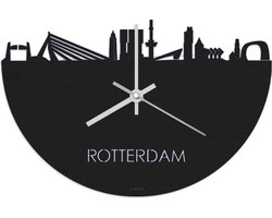 Skyline Klok Rotterdam Zwart hout - Ø 40 cm - Stil uurwerk - Wanddecoratie - Meer steden beschikbaar - Woonkamer idee - Woondecoratie - City Art - Steden kunst - Cadeau voor hem - Cadeau voor haar - Jubileum - Trouwerij - Housewarming -