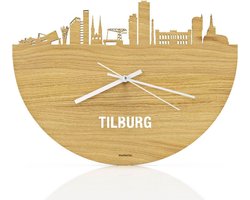 Skyline Klok Tilburg Eikenhout - Ø 40 cm - Stil uurwerk - Wanddecoratie - Meer steden beschikbaar - Woonkamer idee - Woondecoratie - City Art - Steden kunst - Cadeau voor hem - Cadeau voor haar - Jubileum - Trouwerij - Housewarming - WoodWideCities