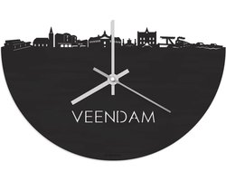Skyline Klok Veendam Zwart hout - Ø 40 cm - Stil uurwerk - Wanddecoratie - Meer steden beschikbaar - Woonkamer idee - Woondecoratie - City Art - Steden kunst - Cadeau voor hem - Cadeau voor haar - Jubileum - Trouwerij - Housewarming - WoodWideCities