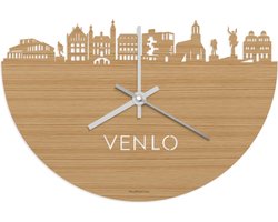 Skyline Klok Venlo Bamboe hout - Ø 40 cm - Stil uurwerk - Wanddecoratie - Meer steden beschikbaar - Woonkamer idee - Woondecoratie - City Art - Steden kunst - Cadeau voor hem - Cadeau voor haar - Jubileum - Trouwerij - Housewarming - WoodWideCities