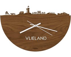 Skyline Klok Vlieland Notenhout - Ø 40 cm - Stil uurwerk - Wanddecoratie - Meer steden beschikbaar - Woonkamer idee - Woondecoratie - City Art - Steden kunst - Cadeau voor hem - Cadeau voor haar - Jubileum - Trouwerij - Housewarming - WoodWideCities