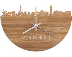 Skyline Klok Voorhout Eikenhout - Ø 40 cm - Stil uurwerk - Wanddecoratie - Meer steden beschikbaar - Woonkamer idee - Woondecoratie - City Art - Steden kunst - Cadeau voor hem - Cadeau voor haar - Jubileum - Trouwerij - Housewarming - WoodWideCities