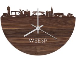 Skyline Klok Weesp Notenhout - Ø 40 cm - Stil uurwerk - Wanddecoratie - Meer steden beschikbaar - Woonkamer idee - Woondecoratie - City Art - Steden kunst - Cadeau voor hem - Cadeau voor haar - Jubileum - Trouwerij - Housewarming - WoodWideCities