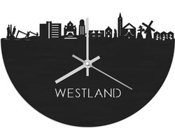 Skyline Klok Westland Zwart hout - Ø 40 cm - Stil uurwerk - Wanddecoratie - Meer steden beschikbaar - Woonkamer idee - Woondecoratie - City Art - Steden kunst - Cadeau voor hem - Cadeau voor haar - Jubileum - Trouwerij - Housewarming - WoodWideCities