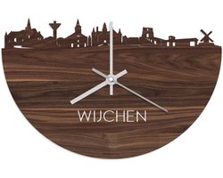 Skyline Klok Wijchen Notenhout - Ø 40 cm - Stil uurwerk - Wanddecoratie - Meer steden beschikbaar - Woonkamer idee - Woondecoratie - City Art - Steden kunst - Cadeau voor hem - Cadeau voor haar - Jubileum - Trouwerij - Housewarming - WoodWideCities