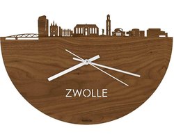 Skyline Klok Zwolle Notenhout - Ø 40 cm - Stil uurwerk - Wanddecoratie - Meer steden beschikbaar - Woonkamer idee - Woondecoratie - City Art - Steden kunst - Cadeau voor hem - Cadeau voor haar - Jubileum - Trouwerij - Housewarming - WoodWideCities