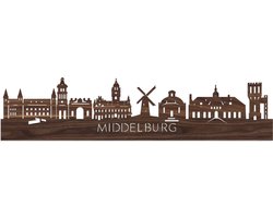 Skyline Middelburg Notenhout - 80 cm - Woondecoratie - Wanddecoratie - Meer steden beschikbaar - Woonkamer idee - City Art - Steden kunst - Cadeau voor hem - Cadeau voor haar - Jubileum - Trouwerij - WoodWideCities