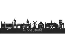 Skyline Middelburg Zwart hout - 120 cm - Woondecoratie - Wanddecoratie - Meer steden beschikbaar - Woonkamer idee - City Art - Steden kunst - Cadeau voor hem - Cadeau voor haar - Jubileum - Trouwerij - WoodWideCities