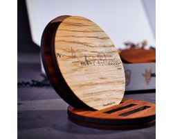 Skyline Onderzetters Appingedam - Eiken en noten hout - 4 stuk(s) + houder - Ø 9 cm Rond - Cadeau - Woon decoratie - Woonkamer - WoodWideCities