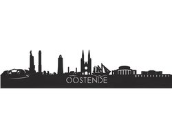 Skyline Oostende Zwart hout - 100 cm - Woondecoratie - Wanddecoratie - Meer steden beschikbaar - Woonkamer idee - City Art - Steden kunst - Cadeau voor hem - Cadeau voor haar - Jubileum - Trouwerij - WoodWideCities