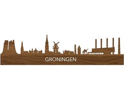 Skyline Oud Groningen Notenhout - 80 cm - Woondecoratie - Wanddecoratie - Meer steden beschikbaar - Woonkamer idee - City Art - Steden kunst - Cadeau voor hem - Cadeau voor haar - Jubileum - Trouwerij - WoodWideCities