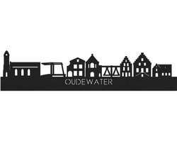 Skyline Oudewater Zwart hout - 100 cm - Woondecoratie - Wanddecoratie - Meer steden beschikbaar - Woonkamer idee - City Art - Steden kunst - Cadeau voor hem - Cadeau voor haar - Jubileum - Trouwerij - WoodWideCities