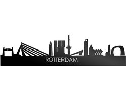 Skyline Rotterdam Zwart Glanzend - 100 cm - Woondecoratie - Wanddecoratie - Meer steden beschikbaar - Woonkamer idee - City Art - Steden kunst - Cadeau voor hem - Cadeau voor haar - Jubileum - Trouwerij - WoodWideCities