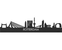 Skyline Rotterdam Zwart hout - 100 cm - Woondecoratie - Wanddecoratie - Meer steden beschikbaar - Woonkamer idee - City Art - Steden kunst - Cadeau voor hem - Cadeau voor haar - Jubileum - Trouwerij - WoodWideCities