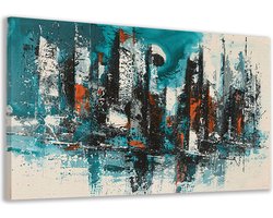 Skyline schilderij - Architectuur schilderij - Canvas schilderijen Kleuren - Muurdecoratie kinderkamer - Muurdecoratie canvas - Decoratie woonkamer canvas 70x50 cm