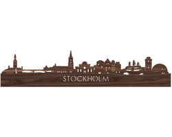 Skyline Stockholm Notenhout - 80 cm - Woondecoratie - Wanddecoratie - Meer steden beschikbaar - Woonkamer idee - City Art - Steden kunst - Cadeau voor hem - Cadeau voor haar - Jubileum - Trouwerij - WoodWideCities