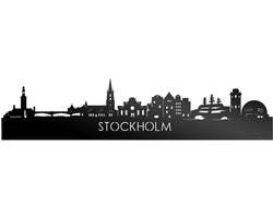 Skyline Stockholm Zwart Glanzend - 100 cm - Woondecoratie - Wanddecoratie - Meer steden beschikbaar - Woonkamer idee - City Art - Steden kunst - Cadeau voor hem - Cadeau voor haar - Jubileum - Trouwerij - WoodWideCities