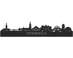 Skyline Stockholm Zwart hout - 100 cm - Woondecoratie - Wanddecoratie - Meer steden beschikbaar - Woonkamer idee - City Art - Steden kunst - Cadeau voor hem - Cadeau voor haar - Jubileum - Trouwerij - WoodWideCities