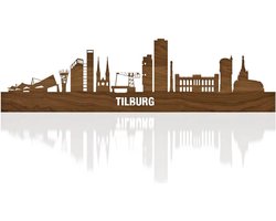 Skyline Tilburg Notenhout - 100 cm - Woondecoratie - Wanddecoratie - Meer steden beschikbaar - Woonkamer idee - City Art - Steden kunst - Cadeau voor hem - Cadeau voor haar - Jubileum - Trouwerij - WoodWideCities