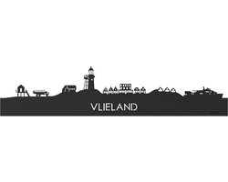 Skyline Vlieland Zwart hout - 80 cm - Woondecoratie - Wanddecoratie - Meer steden beschikbaar - Woonkamer idee - City Art - Steden kunst - Cadeau voor hem - Cadeau voor haar - Jubileum - Trouwerij - WoodWideCities