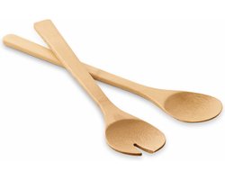 Sla bestek/sla couvert setje - bamboe - 30 cm - Salade opscheplepels